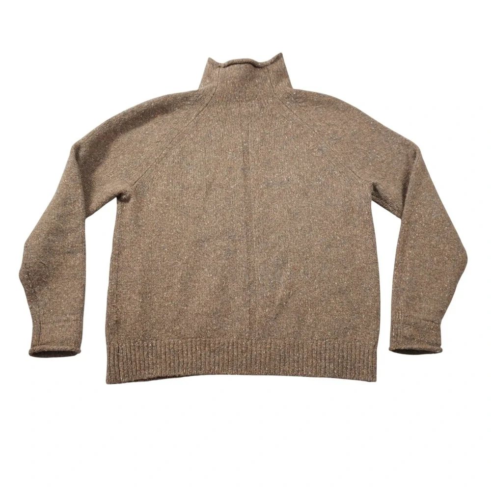 Banana Republic Men Size Medium Brown Donegal Tweed Wool Blend Mock Neck Sweater